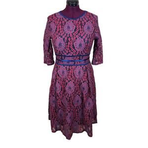NEW NWT Women's Miusol Red & Blue Crochet Lace 3/4 Sleeve Dress | Size XL